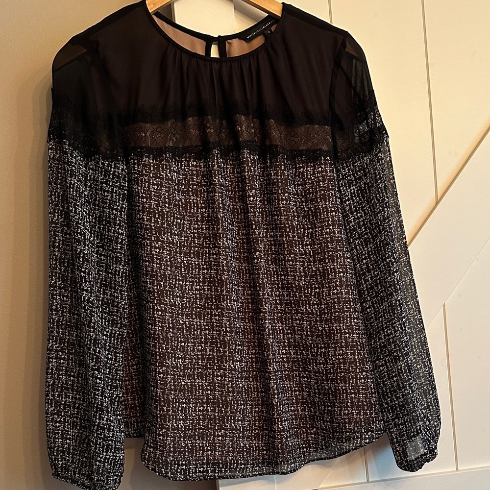 White House Black Market Sheer Black and White Blouse